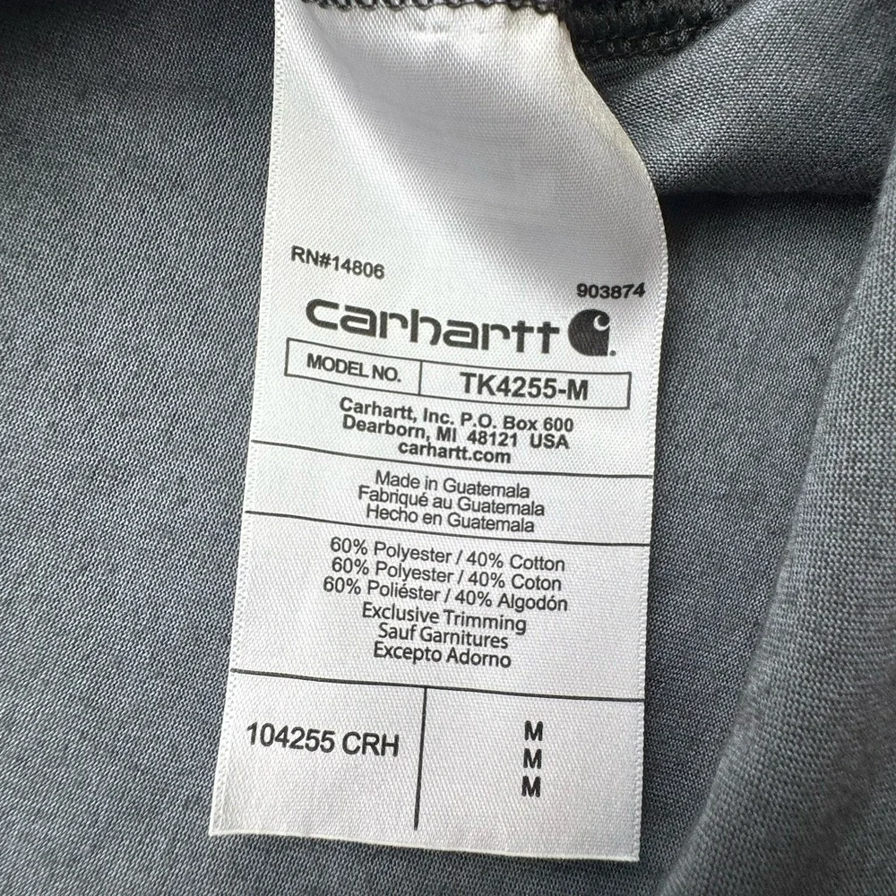 Carhartt Force Quarter Zip Pocket Long‎ Sleeve Gray Men's M Relaxed Fit TK4255-M